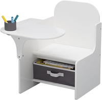 Chaise de bureau tout-en-un grise pour enfants avec table d'appoint intégrée, porte-stylos, tiroir de rangement en tissu, siège d'étude individuel pour tout-petits pour salle de jeux