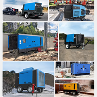 Compresseur d'air diesel monté sur remorque pour utilisation sur site, 185 CFM, refroidissement par air, compresseur à vis diesel pour la construction de tunnels