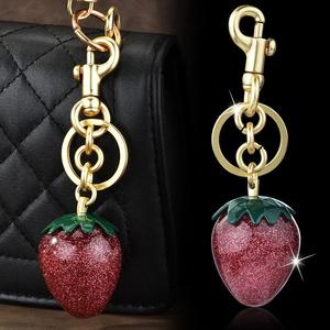 2025 New Design 3D Strawberry Metal Keychain <b>Bag</b> Decoration Pendant High Quality Luxury 3D Crystal Strawberry Keychain Wholesale - Product Image 3