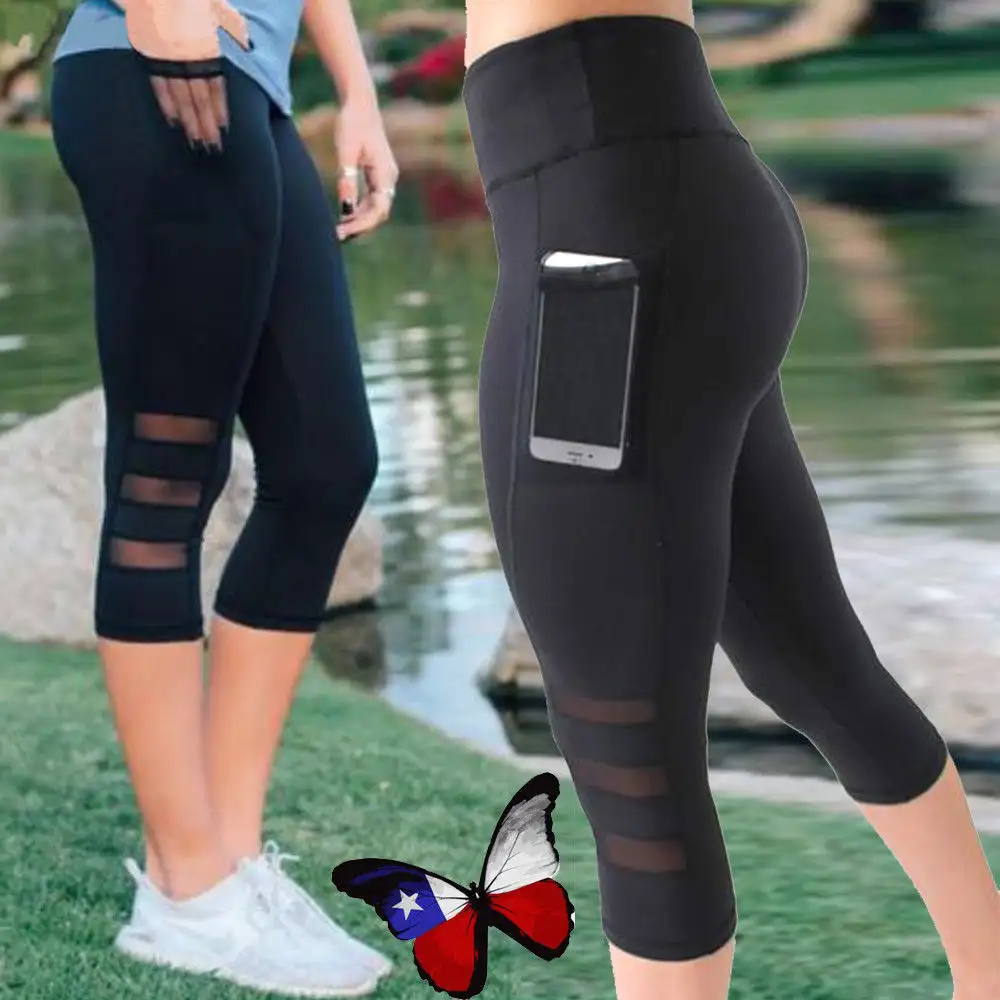 Custom Fitness Sport Mesh Yoga Leggings Capri Broek Voor Vrouwen