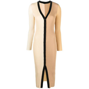Produttore di maglieria personalizzata con scollo a v colore costola elegante maglione lungo Casual abiti da donna <span class=keywords><strong>in</strong></span> <span class=keywords><strong>maglia</strong></span> abiti da donna - Product Image 4