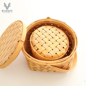 De alta calidad decorativa de madera tejido cesta de frutas con tapa y manejar - Product Image 4