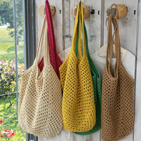 Sac seau d'été en macramé pour femme, pochette pour téléphone, sac à main en corde de coton ajouré fait main, grand sac à main pour filles, sac en corde tressée à la main
