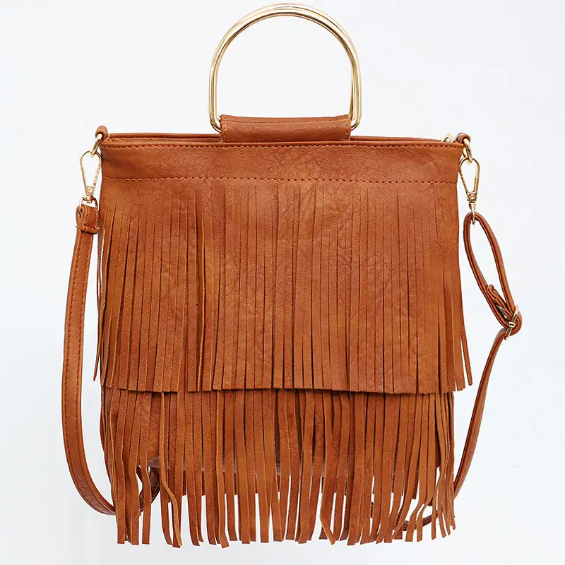 Q30507 tas selempang kulit imitasi Boho dengan pinggiran kulit rumbai tas tangan tas bahu dompet