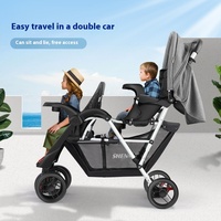 Godma Poussette Double Légère Portable Chariot en Alliage de Lin Sièges Avant Arrière Pliable Nouveau-nés Assis Allongé Deux Pneus Grand