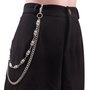 Chaîne de taille squelette en alliage de zinc double couche Hip Hop pour hommes, chaîne de corps tendance Halloween blanc K - Product Image 1