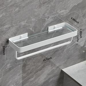 DB 2-Tier Wall-Mounted Glass Bathroom Shelves Corner Floating <b>Shower</b> Shelf with <b>Towel</b> Holder Bathroom Storage Solution - Product Image 5