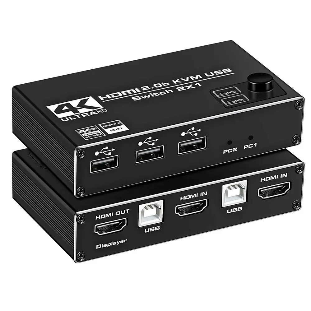 2 Port USB HDMI Saklar KVM 4K @ 60Hz RGB/YUV HDR HDMI 2.0 Switcher 2X1 Mendukung Printer Mouse Keyboard