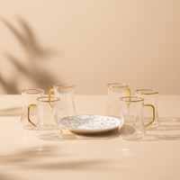 Service à thé 12 pièces en porcelaine fine 180cc avec verres à thé, tasses et soucoupes, avec détails dorés