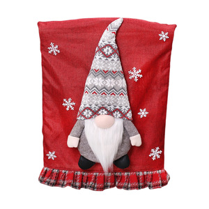 Christmas Faceless Gnome Linen Chair Cover Snowflake Pattern Ruffle Edge Dining Chair Back Slipcover Xmas Home Dinner <b>Table</b> - Product Image 3