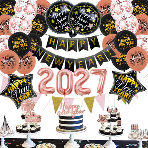 Decorazioni per Festa <span class=keywords><strong>di</strong></span> <span class=keywords><strong>Capodanno</strong></span> 2027, Striscione Oro Rosa e Nero 'Felice Anno Nuovo', <span class=keywords><strong>Stelle</strong></span> 4D, Foil, Lattice, Sfondo in Tessuto, Tenda, Kit in Plastica - Product Image 1