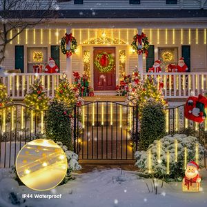 Guirlandes solaires en forme de pluie de météores, 8 tubes, étanches IP65, pour décoration extérieure de Noël, de jardin, de <span class=keywords><strong>maison</strong></span> et de toit. - Product Image 4