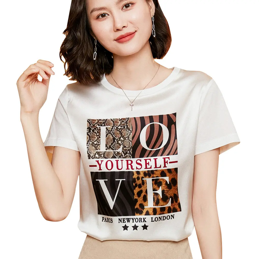 고품질 패션 패치 워크 o 넥 반팔 한국 스타일 여름 캐주얼 여성 화이트 t 셔츠