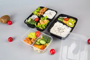 Alta qualidade e mais recente design biodegradável alimentos recipiente 1350ml descartável americano plástico retangular food box