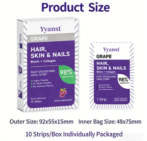 Stock OEM Beauty Wellness Oral Strips 10pcs Grape Flavor Vegan Formula <b>Biotin</b> <b>Collagen</b> Health Food Grade Support Hair Skin Nails - Product Image 6