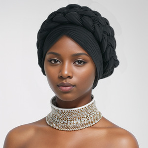 Nigéria Wrap Head <span class=keywords><strong>Bonnet</strong></span> prêt à porter <span class=keywords><strong>femme</strong></span> Headtie Autogele 2024 tissu doux tresse Halo Turban casquette femmes africaines tête enveloppes - Product Image 5