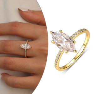 Meilleure vente S925 Silver Horse Eye-Shaped Mozambique Ring Simple Classic Design Independent <span class=keywords><strong>Station</strong></span> Moissanite Ring - Product Image 1