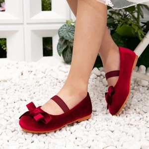 Chaussures de princesse pour fête, ballerines à nœud en velours rouge bordeaux, ballerines Mary Jane à talons bas, chaussures de princesse - Product Image 2