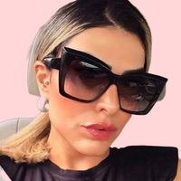 Lunettes de soleil œil de chat rétro à grande monture pour femmes, montures solides à bordure complète, protection UV, style défilé