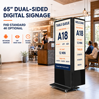 Kiosco de pie 24/7 con doble pantalla 4K de 32-65 pulgadas, cristal templado de 4 mm, táctil PCAP, ángulo de visión amplio de 178°, Windows I3 I5 I7, base móvil