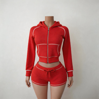 Ensemble de survêtement athlétique 2 pièces en tricot gaufré pour femme 2026 – Hoodie à manches longues et short – Tenue de sport décontractée avec logo personnalisé pour le quotidien