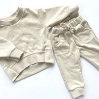 Nouvel arrivage : Ensemble pull et pantalon unisexe pour bébé, en coton peigné uni, idéal pour l'hiver