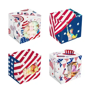 HZ008美国国旗设计7月4日派对喜欢独立日糖果处理带聚氯乙烯窗口的饼干纸盒