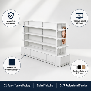 Exhibidor <span class=keywords><strong>de</strong></span> Isla <span class=keywords><strong>de</strong></span> Doble Cara para Cosméticos, Mueble <span class=keywords><strong>de</strong></span> Almacenamiento Blanco para Tiendas <span class=keywords><strong>de</strong></span> Belleza y Boutiques - Product Image 3