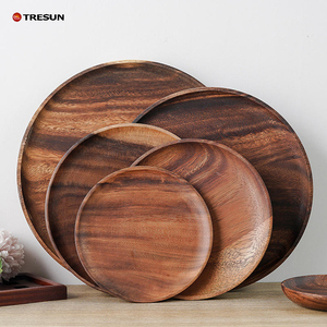 Bandeja Personalizable de Madera de Acacia, Plato Redondo de Madera Maciza Japonesa para Frutas, Utensilios de Cocina y Vajilla de Mármol para Envasado de Alimentos - Product Image 1