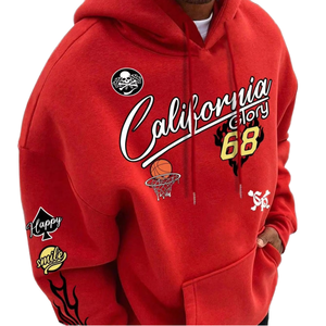 เสื้อฮู้ดดี้โอเวอร์ไซส์ California Glory 68 ลายพิมพ์สำหรับผู้ชาย สีแดง สไตล์สตรีทแวร์ ผ้าฝ้ายเฟรนช์เทอร์รี่ - Product Image 1