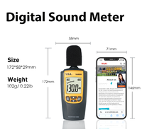 Medidor de Nivel de Sonido Digital VA8080, Automático/Manual, Portátil, 30dB-120dB MAX, Retención de Datos, Pantalla LCD, Barra Analógica, Color OEM, Certificado CE, Ponderación A