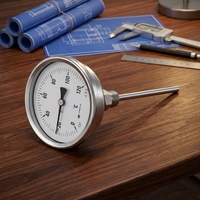 Termometer Bimetal Dial Pointer 4 Inci/100mm Baja Tahan Karat 304 Akurasi 1,5% Termometer Bimetalik Pemasangan Bawah atau Belakang