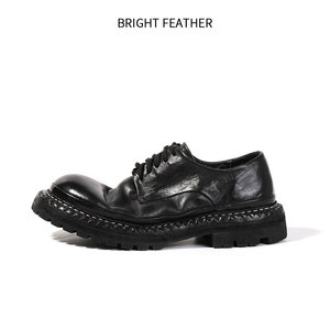 נעלי דרבי מעור סוס שטוף לגברים, סוליה עבה, הגבהה, עבודת יד, שרוכים, קיץ, קז'ואל, עסקים, תוצרת סין - Product Image 5