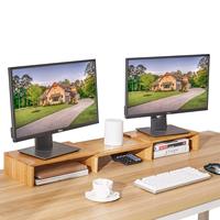 Penyangga Monitor Ganda Persegi Panjang dari Bambu Alami, Dapat Disesuaikan Panjang & Sudutnya, Untuk Penggunaan di Rumah & Kantor