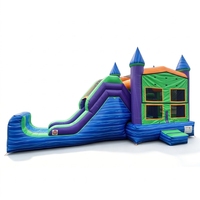 Château Gonflable Commercial Vert et Violet avec Toboggan, Combo de Bouncy House pour Enfants, Idéal pour Fêtes et Événements en Extérieur, Location