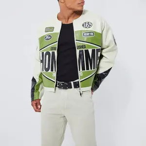 OEM Logo Patch Leather NASCAR Racing Jacket for Men Genuine High Quality Winter Racer Wool Polyester Cotton Filling Collared