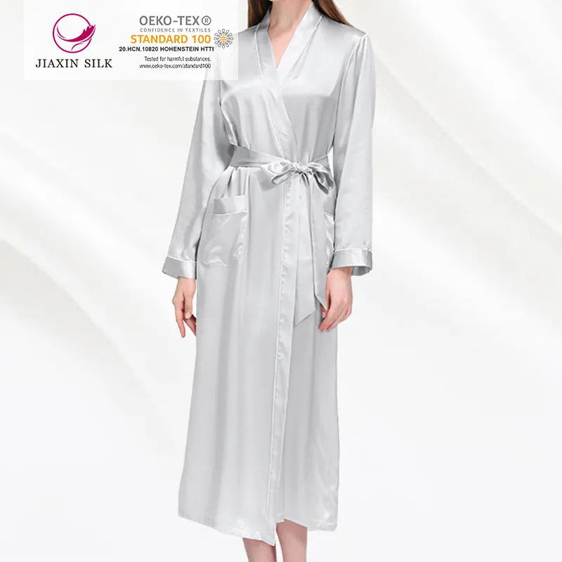 19 Momme 100% mulberry Silk Robe Kimono Fashion Long sleeves with piping mulberry Silk Robe