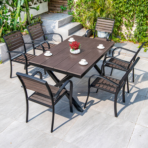 Tốt Nhất Bán Ngoài Trời <span class=keywords><strong>WPC</strong></span> Bàn Ăn Với 6 Ghế Thời Tiết Kháng Hiện Đại Vườn Bộ Giải Trí Nhà Hàng Bàn Ghế - Product Image 3