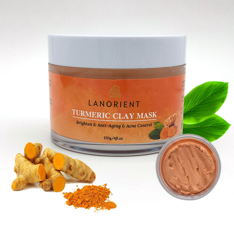 Masque facial à l'argile et au curcuma, marque privée naturelle, bentonite, éclaircissant, hydratant, soins de la peau