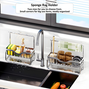 Organisateur de caddie d'évier de cuisine avec porte-éponge, organisateur de cuisine en acier inoxydable avec plateau de vidange automatique, support d'évier pour la cuisine - Product Image 3