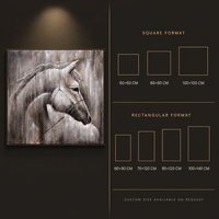 Peinture murale sur toile personnalisée en gros, motif cheval texturé argenté gris foncé de luxe, pour salon et hall d'hôtel