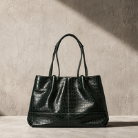 Tas Tote Kulit Asli Mewah Logo Kustom Grosir Produsen, Tas Selempang Wanita Berkapasitas Besar Motif Croco Mengkilap