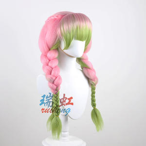 Perruque Kanroji <span class=keywords><strong>Mitsuri</strong></span>, perruques de <span class=keywords><strong>cosplay</strong></span> d'anime, perruques pour femmes, dégradé rose vert, longue perruque tressée lolita, cheveux Ecowalson - Product Image 5