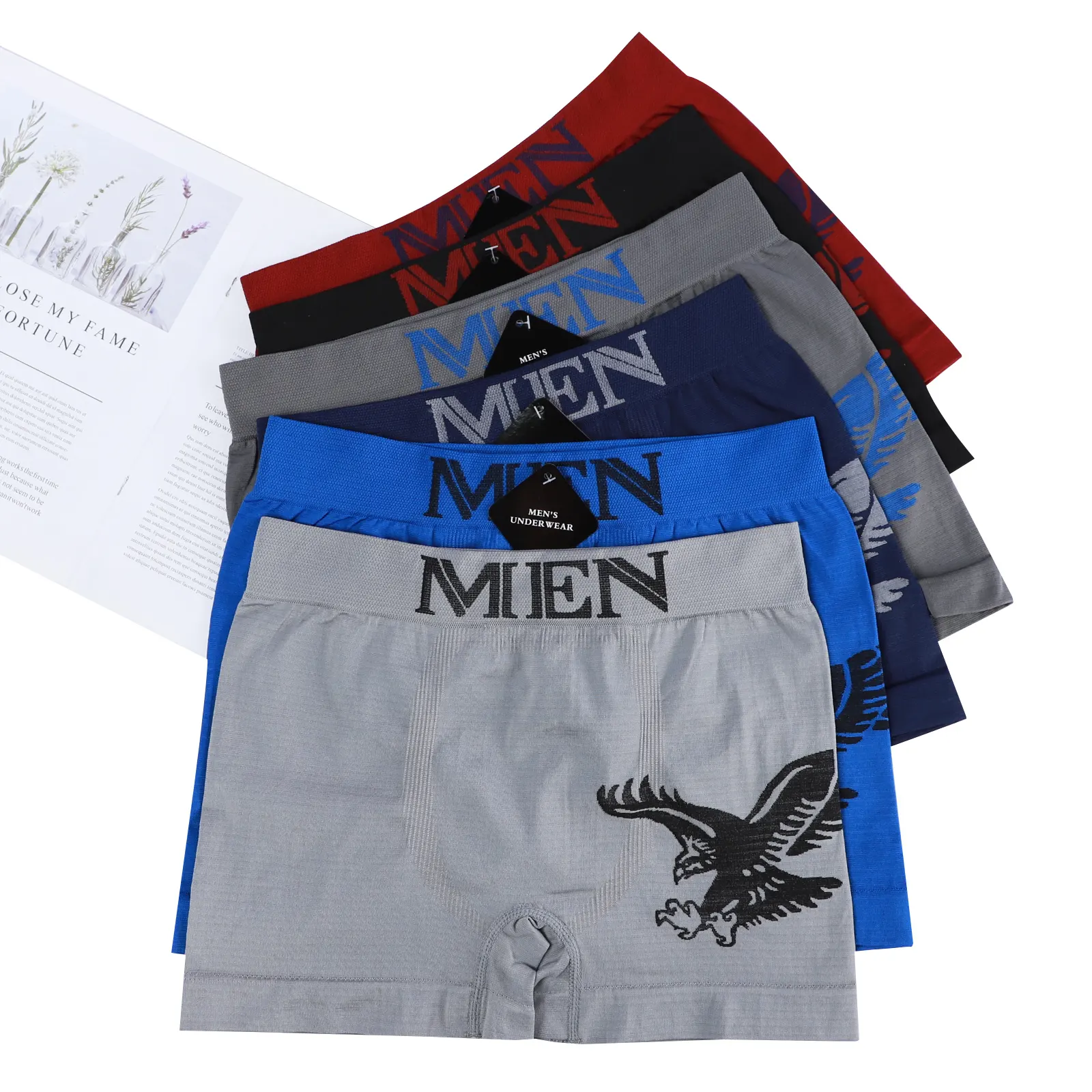 Kunden spezifische nahtlose Unterwäsche 90 Polyamid 10 Elasthan UOKIN Boxershorts Unterwäsche Männer A0414