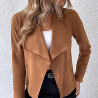 2024 mode Chamois fermeture éclair col rabattu court Blazer luxe coupe-vent Trench cuir manteau pour les femmes