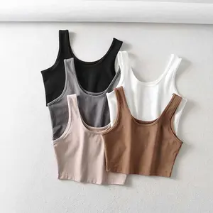 Bodybuilding Workout Plain Sleeveless Yoga Square U Neck Colorful Cotton Racer Back Cami Cropped Top Women's Tank Tops