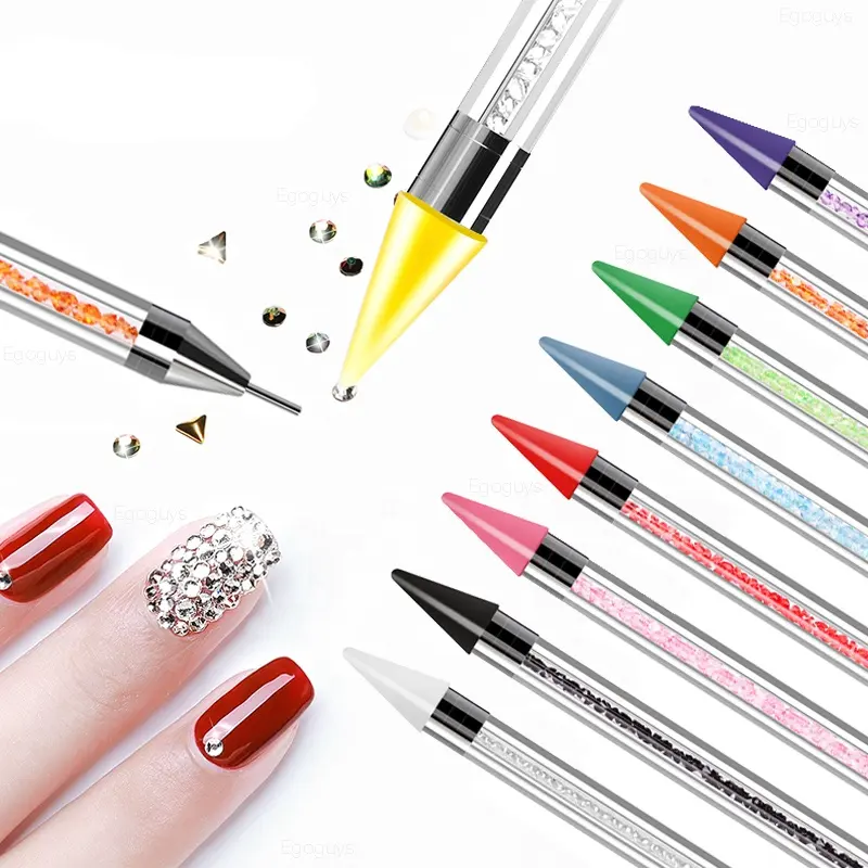 Double Head Dot Pen Colourful Crystal Wax Rhinestone Picker Nail Art Dotting Pen Drill Pencil Silicone Head Manicure Tool Brush