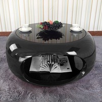 Table basse ronde moderne et écologique avec plateau en verre trempé et base en fibre de verre blanche pour salon, facile à nettoyer