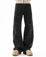 Jeans en denim pour hommes, style américain, délavé, patchwork déstructuré, coupe droite, décontracté, haute qualité, vente en gros, logo personnalisé, OEM, ODM