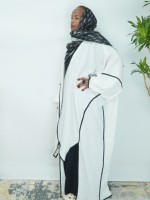 Abaya ouverte en lin noir à manches chauve-souris avec passepoil, robe musulmane premium pour femme, respirante, fabrication soignée, Ramadan, Iftar, réunion familiale, OEM